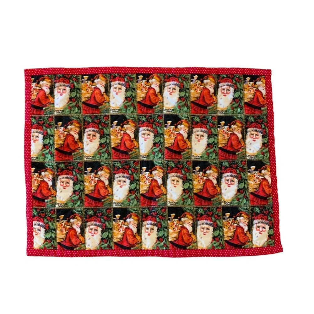 Set of 8 handmade quilted placemats Santa vintage Christmas table decor holiday